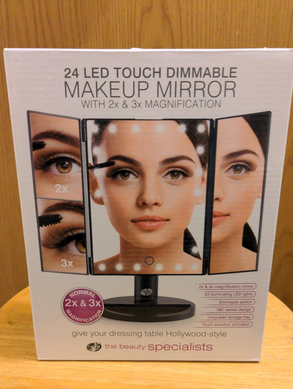 LED Touch Dimmable 24-Light Makeup Mirror with 2x & 3x Magnification - Black